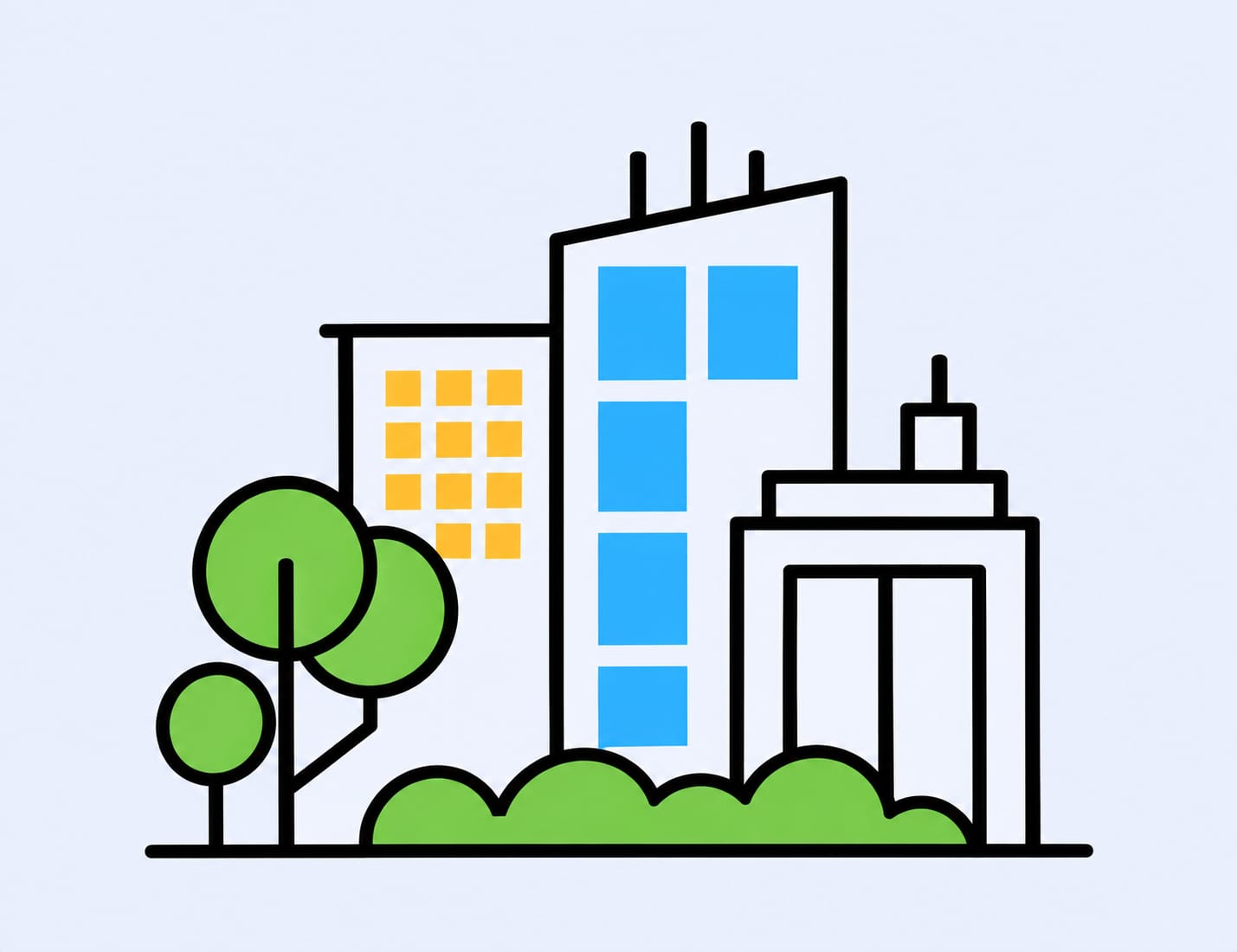 Outdoor city skyline with trees